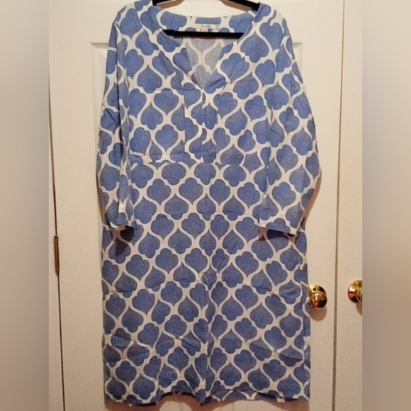 Boden 100% Linen Blue & White Midi Dress Women's Size 18L - Picture 4 of 9